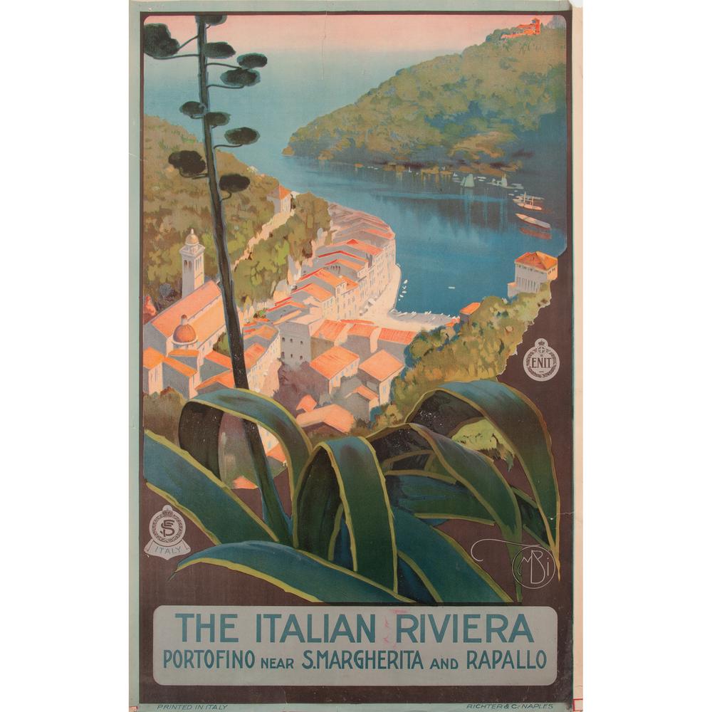 Mario Borgoni (Italian, 1869-1936) The Italian Riviera: Portofino Near S. Margherita and Rapallo ca. 1920s artist's monogram printed in image; printed Richter & C., Naples 40.5 x 25.5 in.