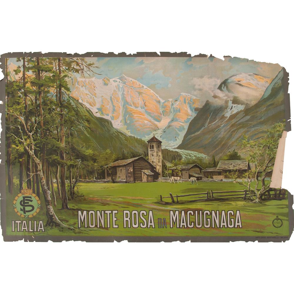 Monte Rosa da Macugnaga, Italy: Monte Rosa de Macugnaga / Italia ca. 1920s-1930s printed Arti Graf. Bertarelli - Milano 27.25 x 39.25 in.