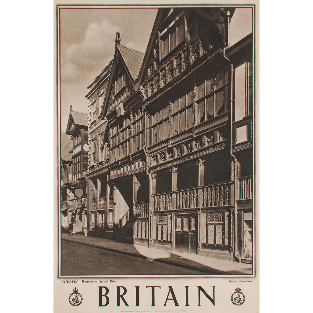 Travel Association of the United Kingdom of Great: Scenes of Scotland including: Chester-Watergate Street Row; Chee Dale, near Buxton, Derbyshire; Leicester-14th, Century Guildhall; and Winchester-The Deanery and Cathedral ca. 1940s photo credit l