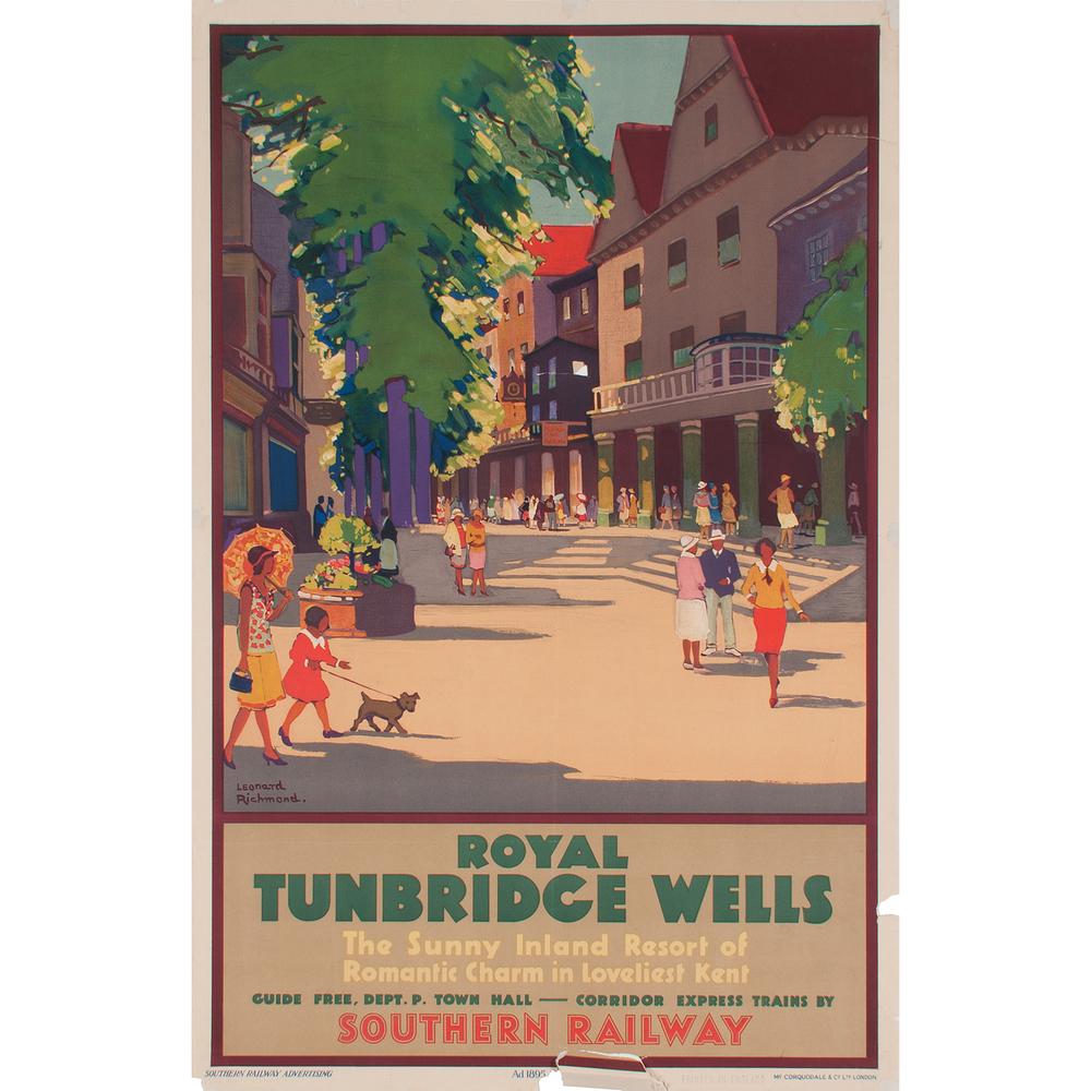 Leonard Richmond (British, 1889–1965) Royal Tunbridge: The Sunny Island Resort of / Romantic Charm in Loveliest Kent / Southern Railway ca. 1920s-1930s artist's name printed in image; printed McCorquodale & Co. Ltd., London 40 x 25 in.