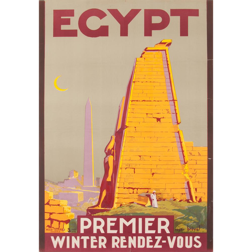 Roger Bréval (20th Century) Egypt: Premier Winter Rendez-Vous artist's name printed in image; printed Misr-Sokkar Works, Cairo, Egypt 39.25 x 25.5 in.