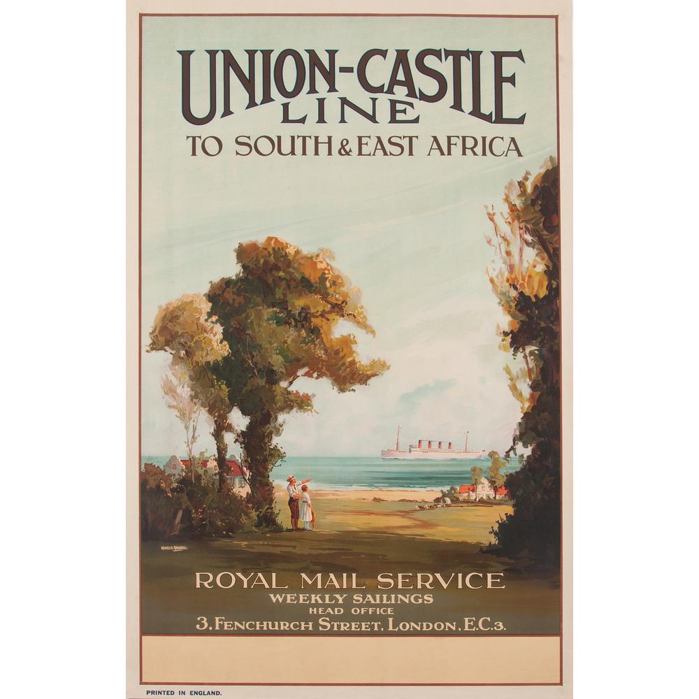 Maurice Randall (British, 1865-1950) Union-Castle Line: Union-Castle / Line / To South & East Africa / Royal Mail Service ca. 1920s-1930s artist's name printed in image; printed England 40 x 25 in.