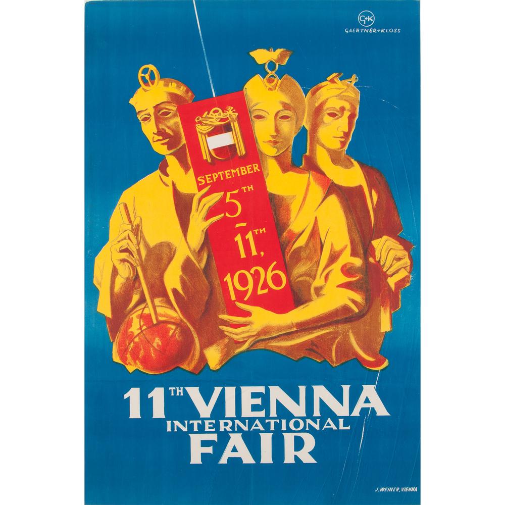 J. Weiner (20th Century) 11th Vienna International Fair: ca. 1926 artist's name printed in image; printed Gaertner+Kloss, [Vienna] 35.25 x 23 in.