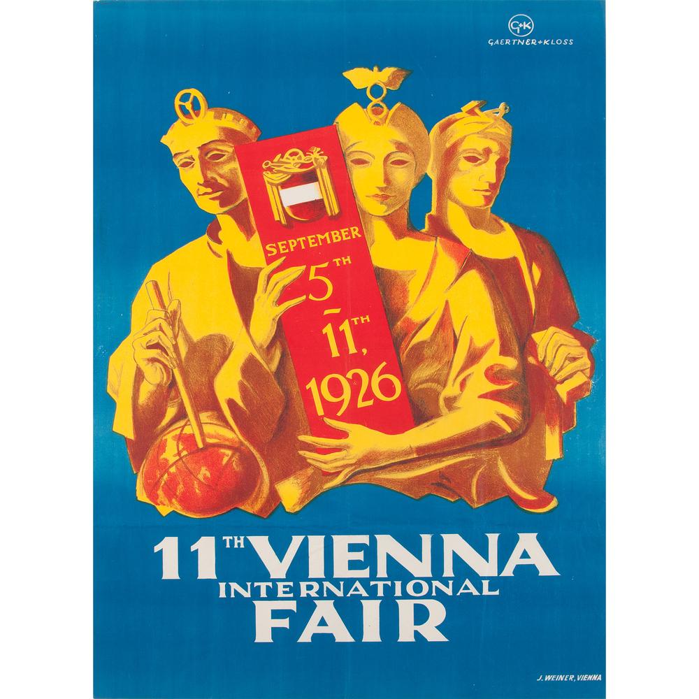 J. Weiner (20th Century) 11th Vienna International Fair: ca. 1926 artist's name printed in image; printed Gaertner+Kloss 35.25 x 23 in.