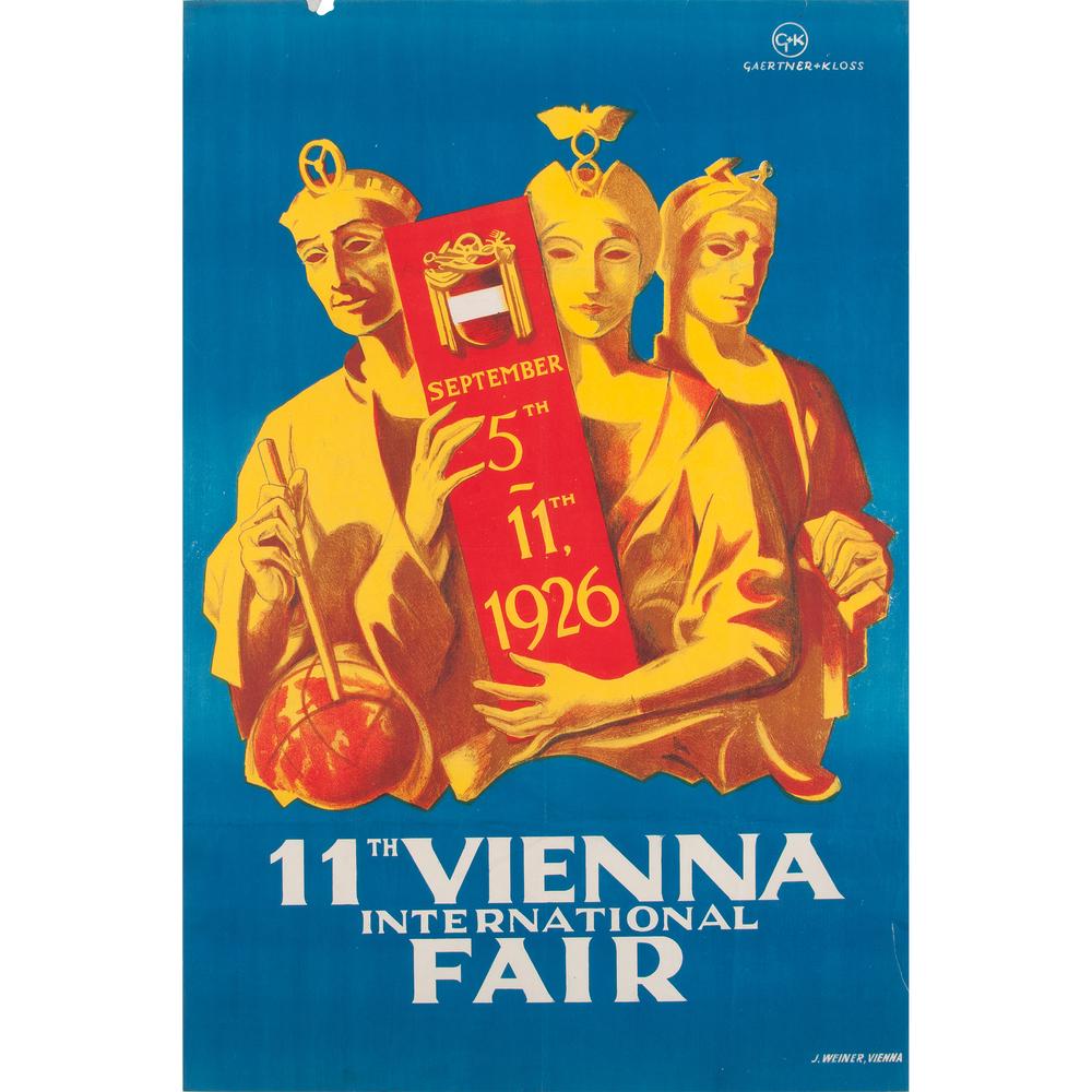 J. Weiner (20th Century) 11th Vienna International Fair: ca. 1926 artist's name printed in image; printed Gaertner+Kloss 35.25 x 23 in.