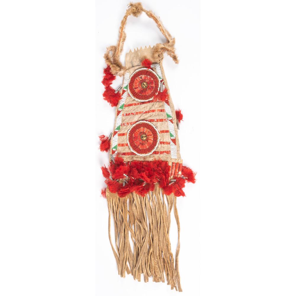 Sioux Quilled and Beaded Bag, From the Stanley B.: Sioux Quilled and Beaded Bag, From the Stanley B. Slocum Collection, Minnesota sinew-sewn and beaded and quilled on buckskin; decorated with pea green, white, and red beads and red dyed quills, having