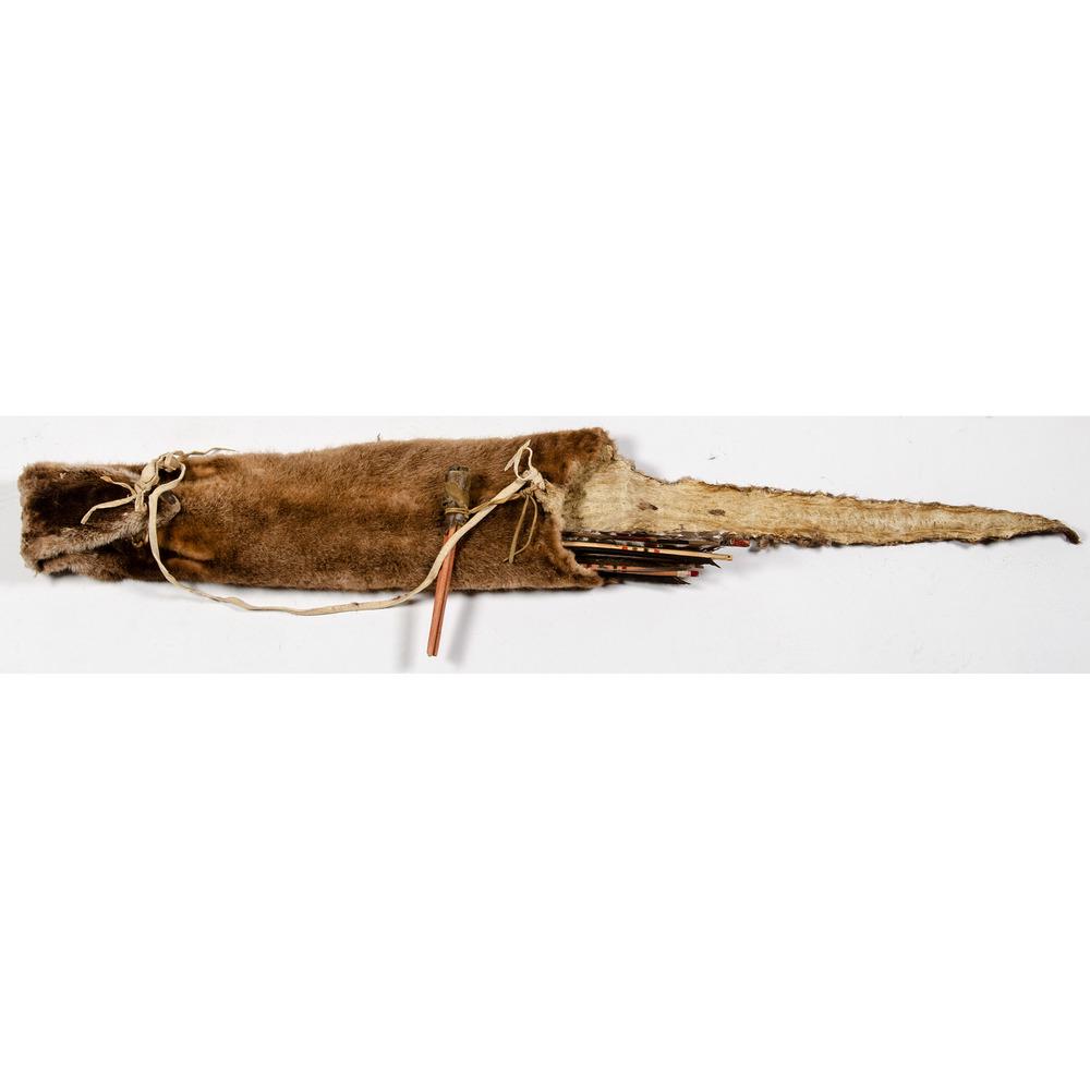 Otter Fur Quiver with Arrows, Deaccessioned from the: Otter Fur Quiver with Arrows, Deaccessioned from the Museum of the Fur Trade, Chadron, Nebraska otter skin quiver with five arrows, two made of two-pieced cane with extra darts in leather pouch; quiv
