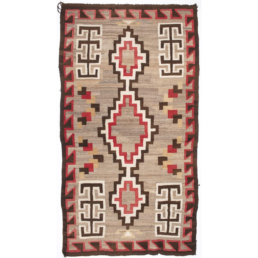 Navajo Ganado Weaving / Rug: woven using hand spun wool and with a double helix diamond pattern created using natural colors with red accents; 52 in. x 93 in. first quarter 20th century