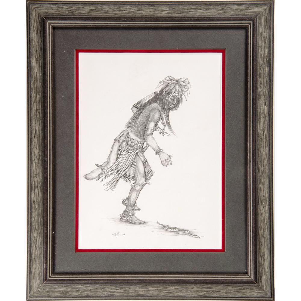 Neil David Sr. (Hopi, b. 1944) Pencil on Paper: untitled, snake dancer signed lower left (sight) 8 x 11 in.; (framed) 14 x 17 in. second half 20th century
