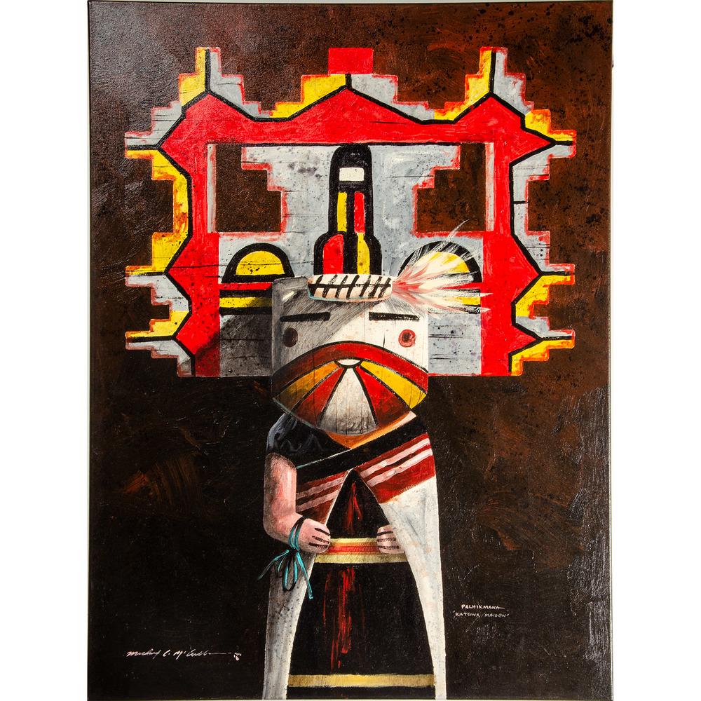 Michael C. McCullough (Choctaw, b. 1951) Oil on Canvas,: Michael C. McCullough (Choctaw, b. 1951) Oil on Canvas, PLUS Palhikmana / "Katsina Maiden" signed lower left, titled lower right 30 x 40 in. PLUS Hopi print with fragment signed lower left, titled l