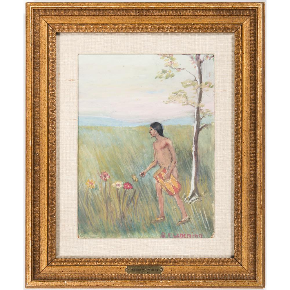 Edwin Deming (American, 1860-1942), Watercolor and: Edwin Deming (American, 1860-1942), Watercolor and Gouache on Paper The Drummer signed lower right titled on label on reverse (sight) 9.5 x 7 in.; (framed) 15 x 12.5 in.