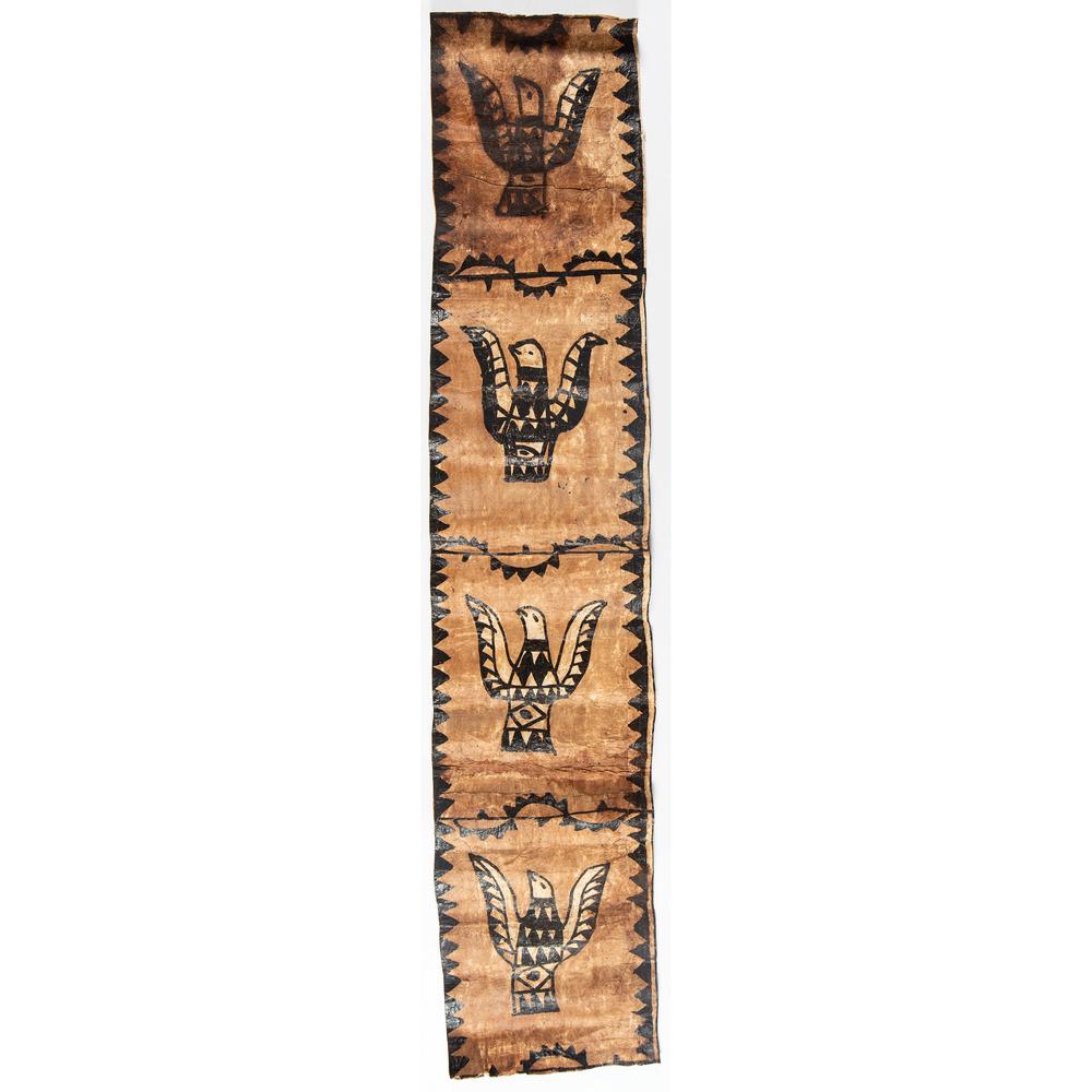 Polynesian Tapa Cloths: lot of 2 graphic panels, one depicting birds, 74 x 15.5 in.; AND another with trees 77 x 29 in. second quarter 20th century