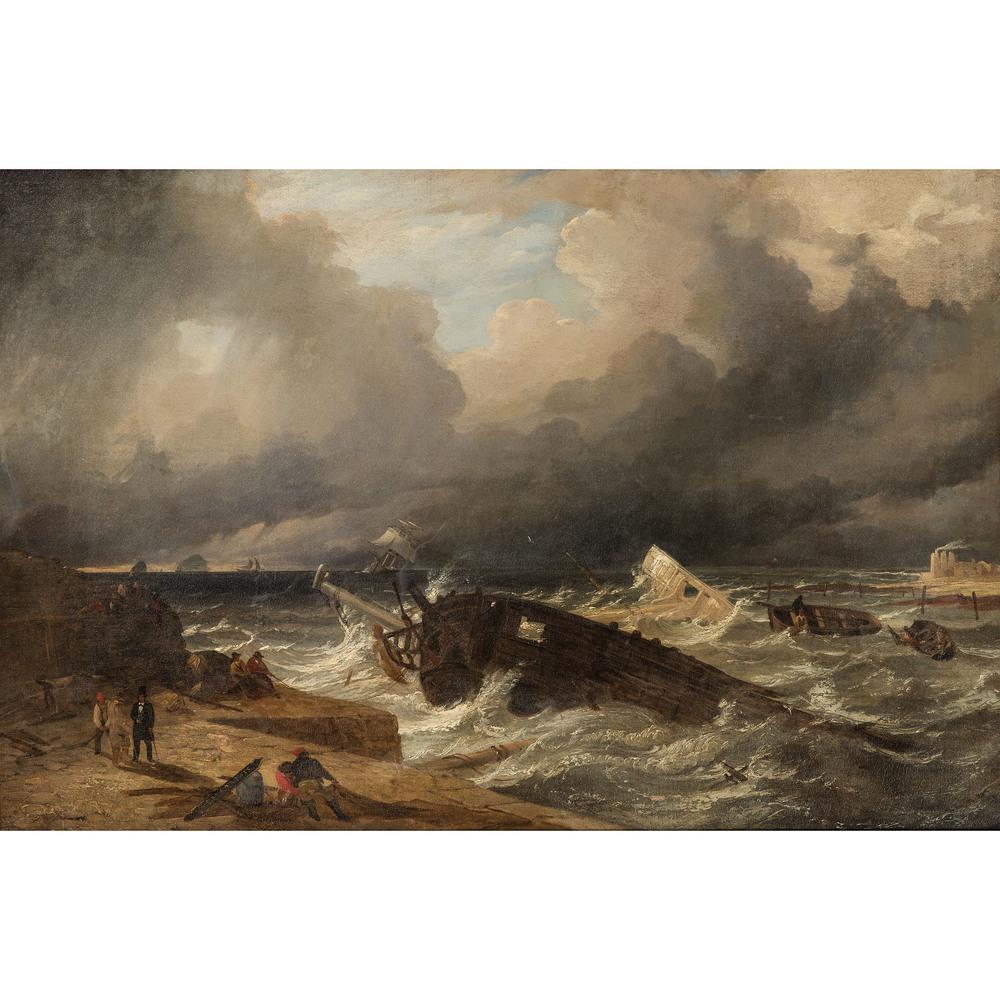 John Cairns (British, active 1845-1870): Semaramis, Lost at Salt Coats, 1848 oil on canvas with hand-written label on reverse of frame attributing the work to the artist sight: 23 1 /4 x 35 1/4 inches.