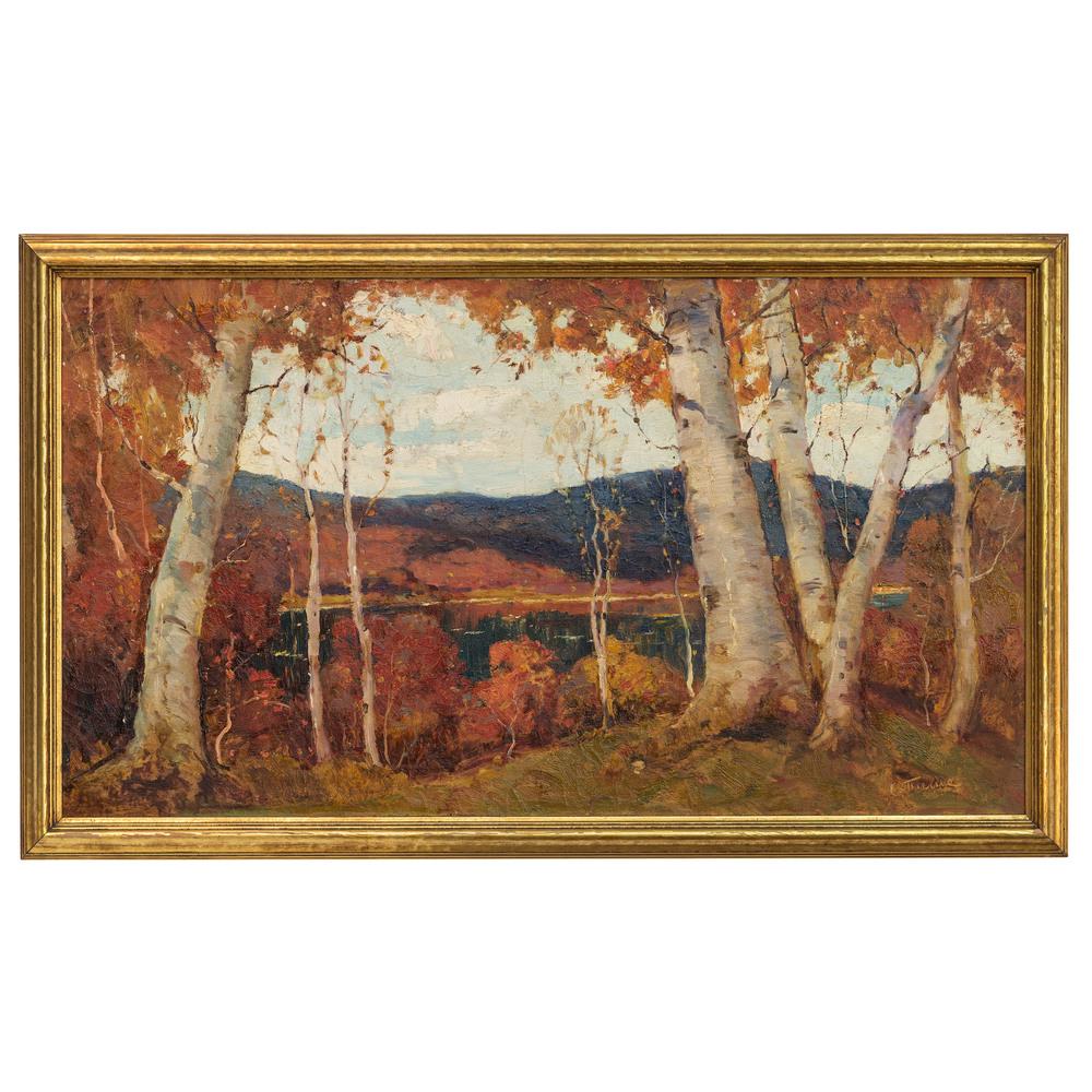 Anthony Thieme (American, 1888-1954): White Birches in a Fall Landscape oil on canvas signed A. Thieme lower right sight: 21 1/2 x 38 1/2 inches.