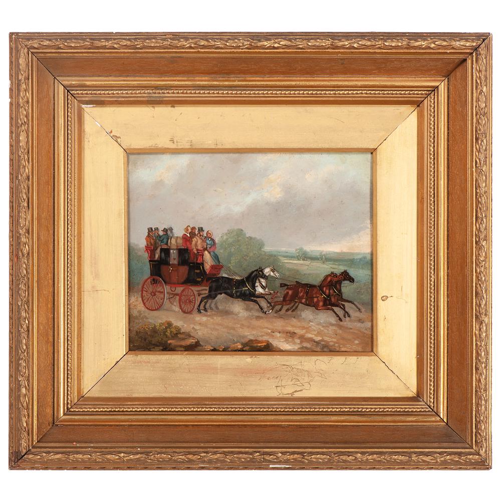An English School Coaching Scene: An English School Coaching Scene English, 19th Century oil on tin unsigned sight: 7 x 8 3/4 inches.