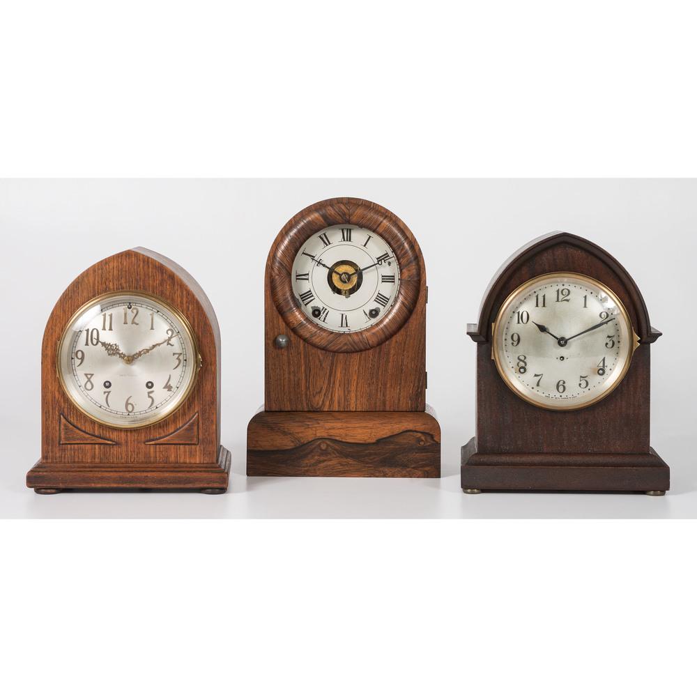 Three Seth Thomas Mantel Clocks: Three Seth Thomas Mantel Clocks Early 20th Century Height of largest 12 x width 8 1/2 inches.