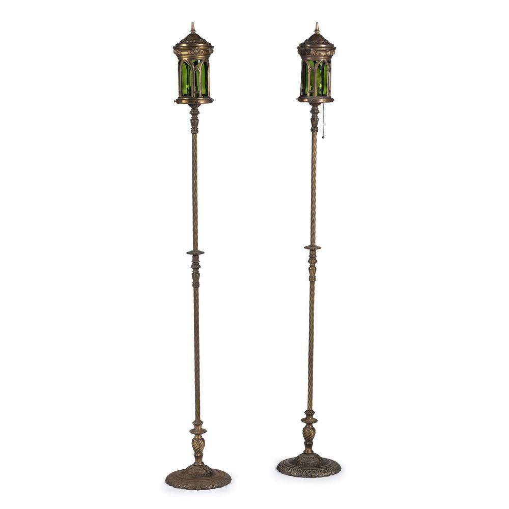 A Pair of Brass Funeral Parlor Floor Lamps: A Pair of Brass Funeral Parlor Floor Lamps 20th Century electrified. Height 67 1/2 inches.