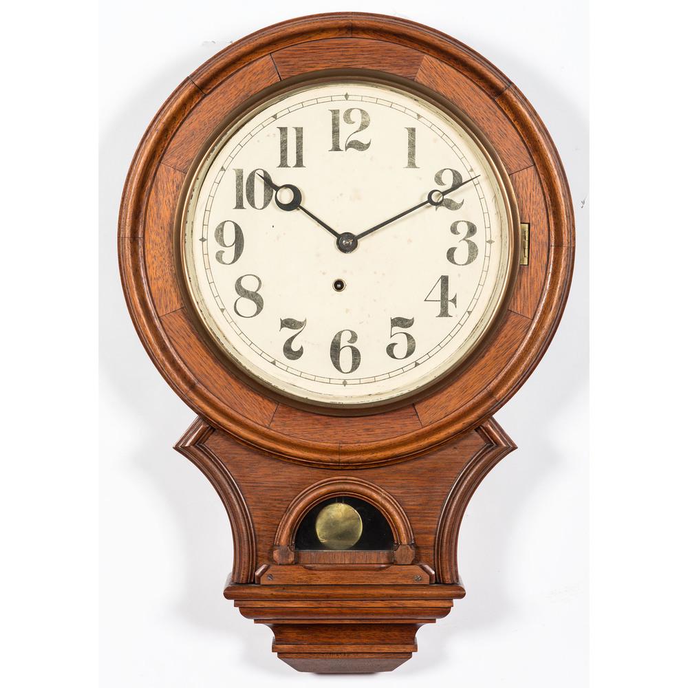 Four Regulator Clocks: Four Regulator Clocks 20th Century including Sessions and Atkins Clock Co. examples. Height of largest 30 x width 17 x depth 5 inches.