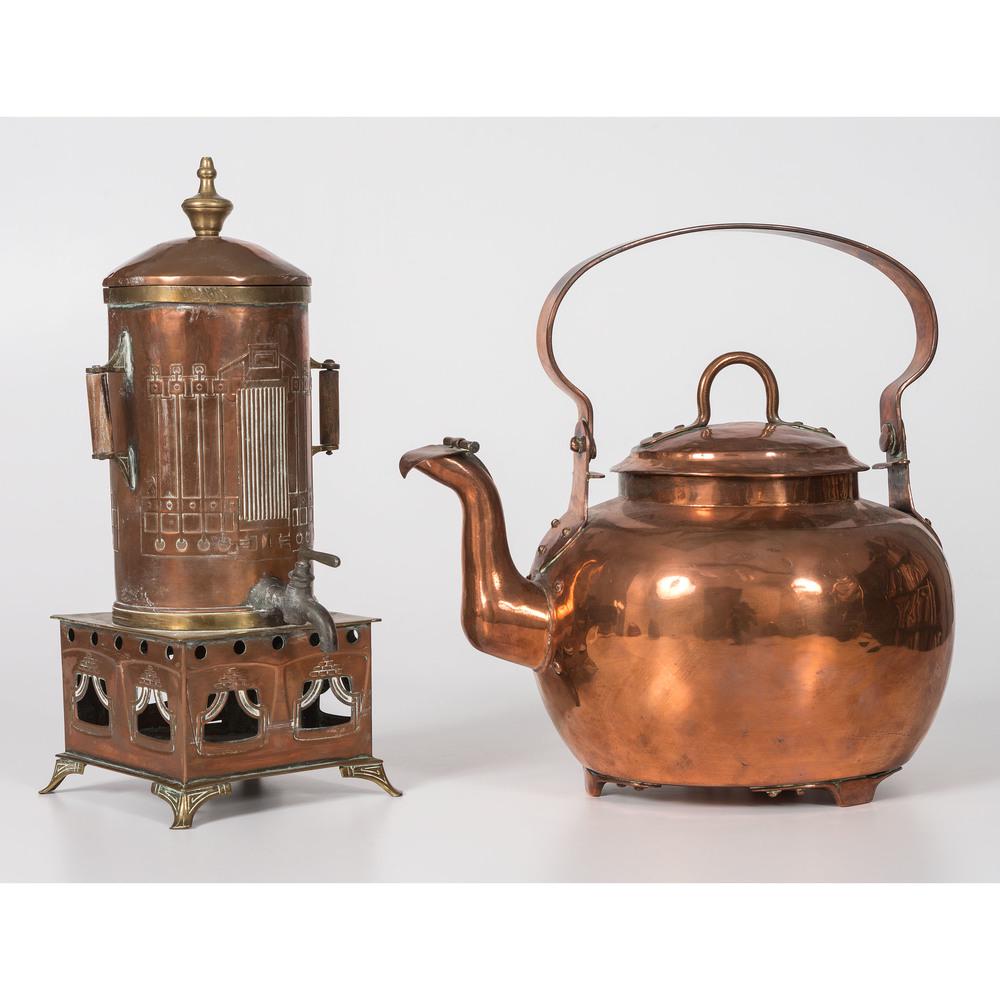 Two Copper Kettles: Two Copper Kettles Late 19th century or early 20th largest height 11 x width 14 x depth 10 inches.