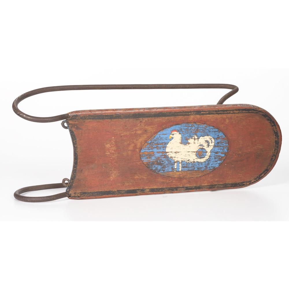 A Paint-Decorated Child's Sled: A Paint-Decorated Child's Sled 20th Century Height 7 x width 27 x depth 10 inches.