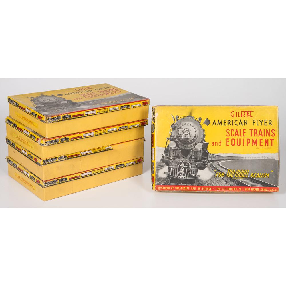 Five A.C. Gilbert Co. American Flyer Train Kits, in: Five A.C. Gilbert Co. American Flyer Train Kits, in Original Boxes 20th Century (pre-WWII era) including K-504 Lehigh Gondola Car Kit, K-510 Cattle Car Kit, K-508 Hopper Cart Kit, K-524 Pullman Cart K