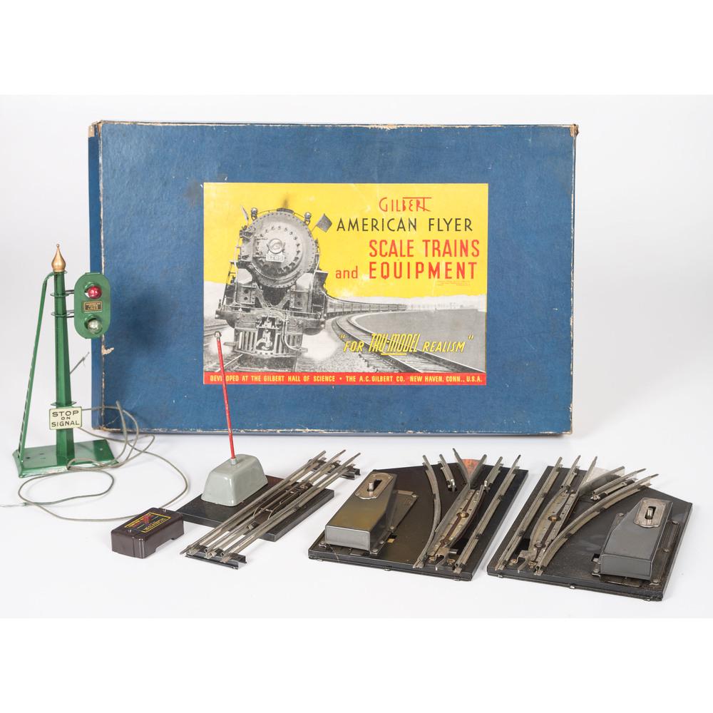 An American Flyer A.C. Gilbert Kit and a Large Group of: An American Flyer A.C. Gilbert Kit and a Large Group of American Flyer Train Track Parts and Switches 20th Century including a K-559 and K-5 Locomotive and Tender Kit (pre-WW II era), American Flyer N