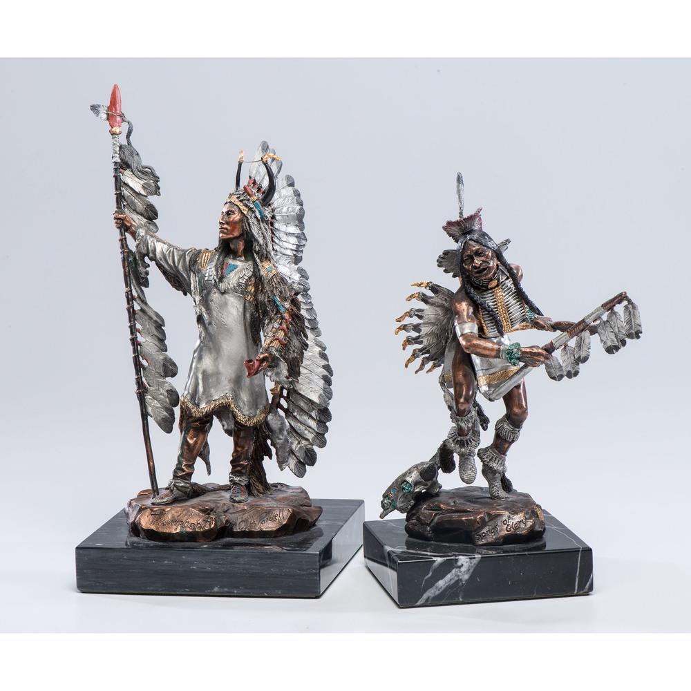 Christopher Pardell (American, 20th century): Christopher Pardell (American, 20th century) Triumphant, Mato-Tope, Four Bears and Sitting Bull, Songs of Glory bronze both on marble bases both signed and titled on base Height of larger 13 1/8 inche