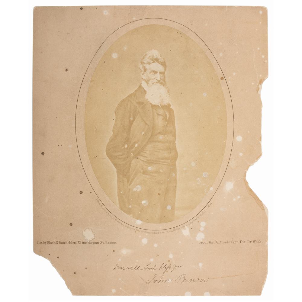 John Brown Salt Print by Black and Batchelder, 1858: John Brown Salt Print by Black and Batchelder, 1858 Oval salt print, 5.25 x 7.25 in., of famed abolitionist John Brown (1800-1859) on 8.75 x 11 in. mount. Black & Batchelder: Boston, MA, 1858. Studio