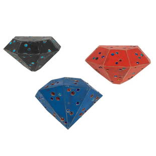 John Torreano (American, b. 1941): John Torreano (American, b. 1941) Three Wall Gems mixed media unsigned Height of red gem 9 1/2 x width 15 1/2 x depth 7 inches; Height of blue gem 13 x width 16 x depth 5 inches; Height of black gem 8