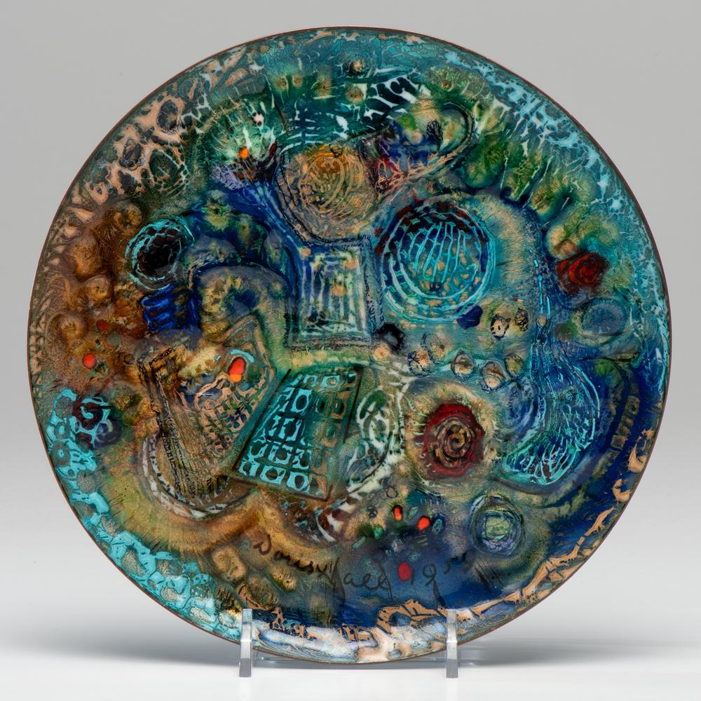 Doris Hall (American, 1907-2000): Doris Hall (American, 1907-2000) Plate enamel on copper signed Doris Hall and dated on recto Diameter 8 inches.