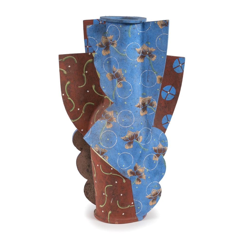 Andrea Gill (American, b. 1948): Andrea Gill (American, b. 1948) Vessel earthenware unsigned Height 34 x width 22 x diameter of base 9 1/2 inches.