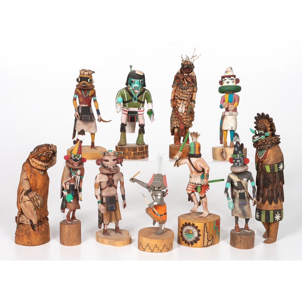 Collection of Shelf-Sized Katsinas: lot of eleven; several signed on base, largest height 10 in. ca 2000