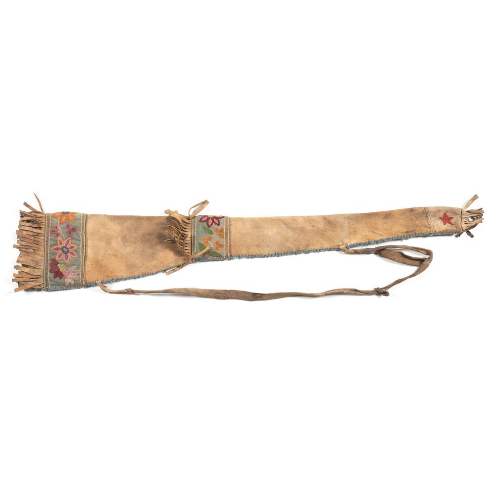 Cree Embroidered Rifle Scabbard, Deaccessioned from the: Cree Embroidered Rifle Scabbard, Deaccessioned from the Museum of the Fur Trade, Nebraska thread-sewn on moose hide and decorated with floral motif having an over-the-shoulder strap; length 41 in. ca 