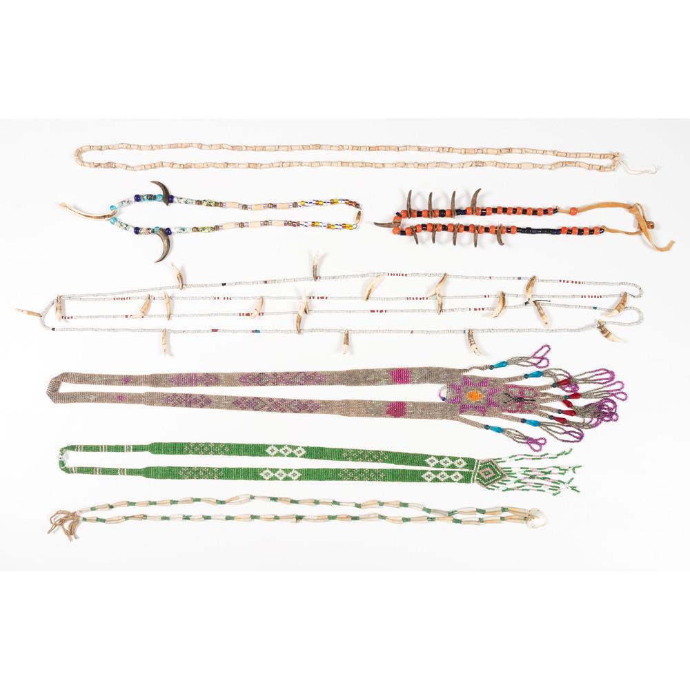 Collection of Native Necklaces, From the Stanley B.: Collection of Native Necklaces, From the Stanley B. Slocum Collection, Minnesota lot of seven necklaces strung with teeth, bone, shells, and beads; longest 51 in. mid- to late 20th century