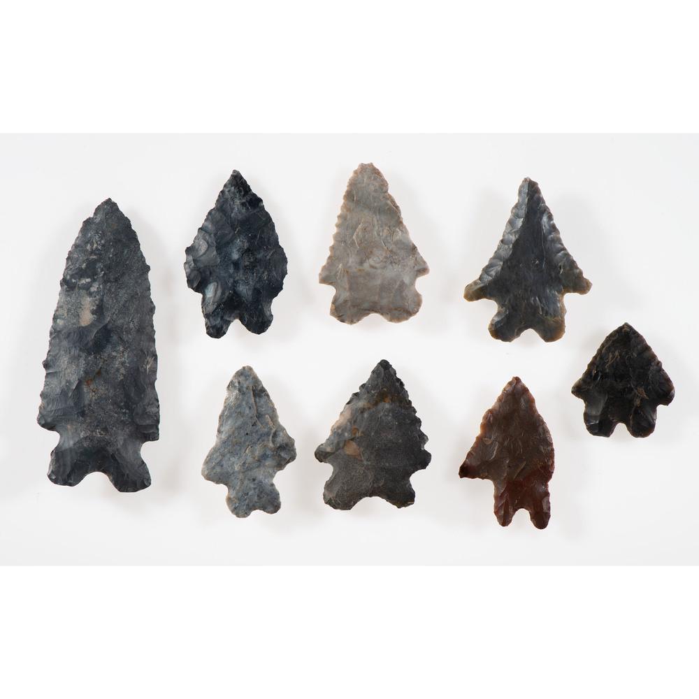A Group of Bifurcated Points, Longest 2-7/8 in.: A Group of Bifurcated Points, Longest 2-7/8 in. Early Archaic Period, 10,000-8000 B.C. Ohio [N376 / C570 / C574 / C596 / C599 / C600] Warren County, Ohio [D263] Coshocton County, Ohio [C552] lot of 8,
