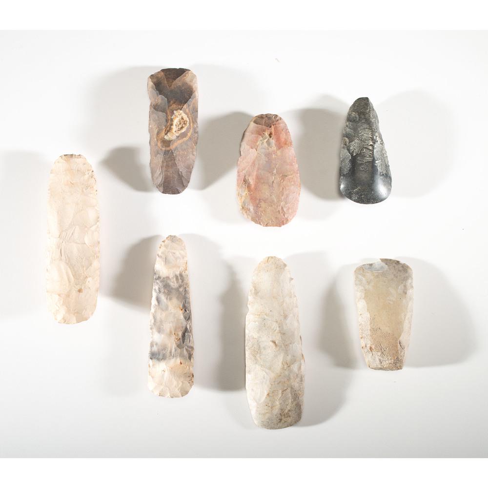 A Collection of Flint Celts, Longest 5-1/4 in.: Woodland Period, 800 B.C. - A.D. 1200 Romeo, Macomb County, Michigan [A808] Jersey County, Illinois [D105] Scott County, Illinois [D417] Illinois [F38] New Jersey [F35] Columbia County, Wisconsin [F58