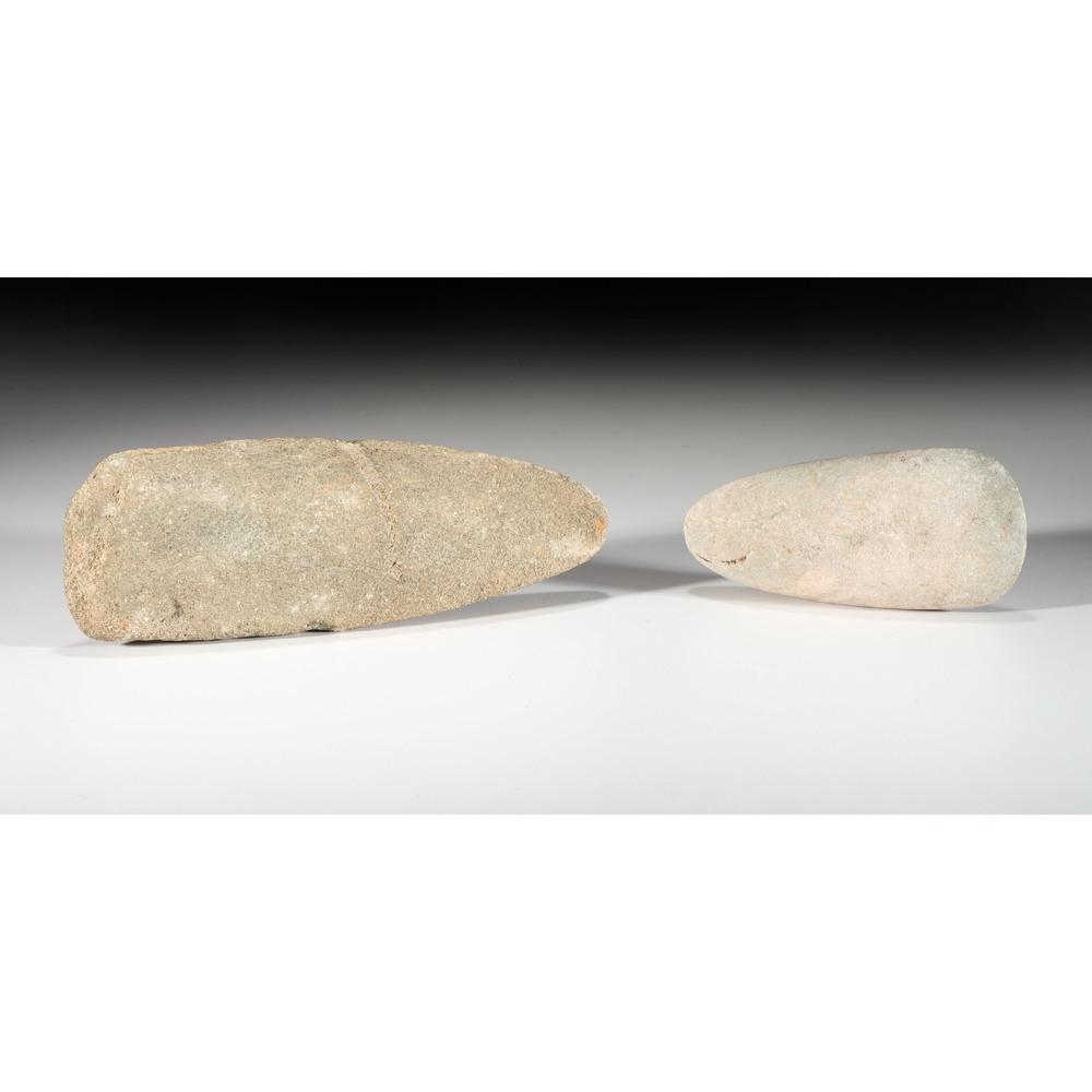 A Pair of Granite Adz, Longest 9 in.: Woodland Period, 800 B.C. - A.D. 1200 Hillsdale County, Michigan [F527] Wayne County, Michigan [D83] lot of 2, longest 9 in. Collection History Minnesota Historical Society Museum, St. Paul, Minnesota