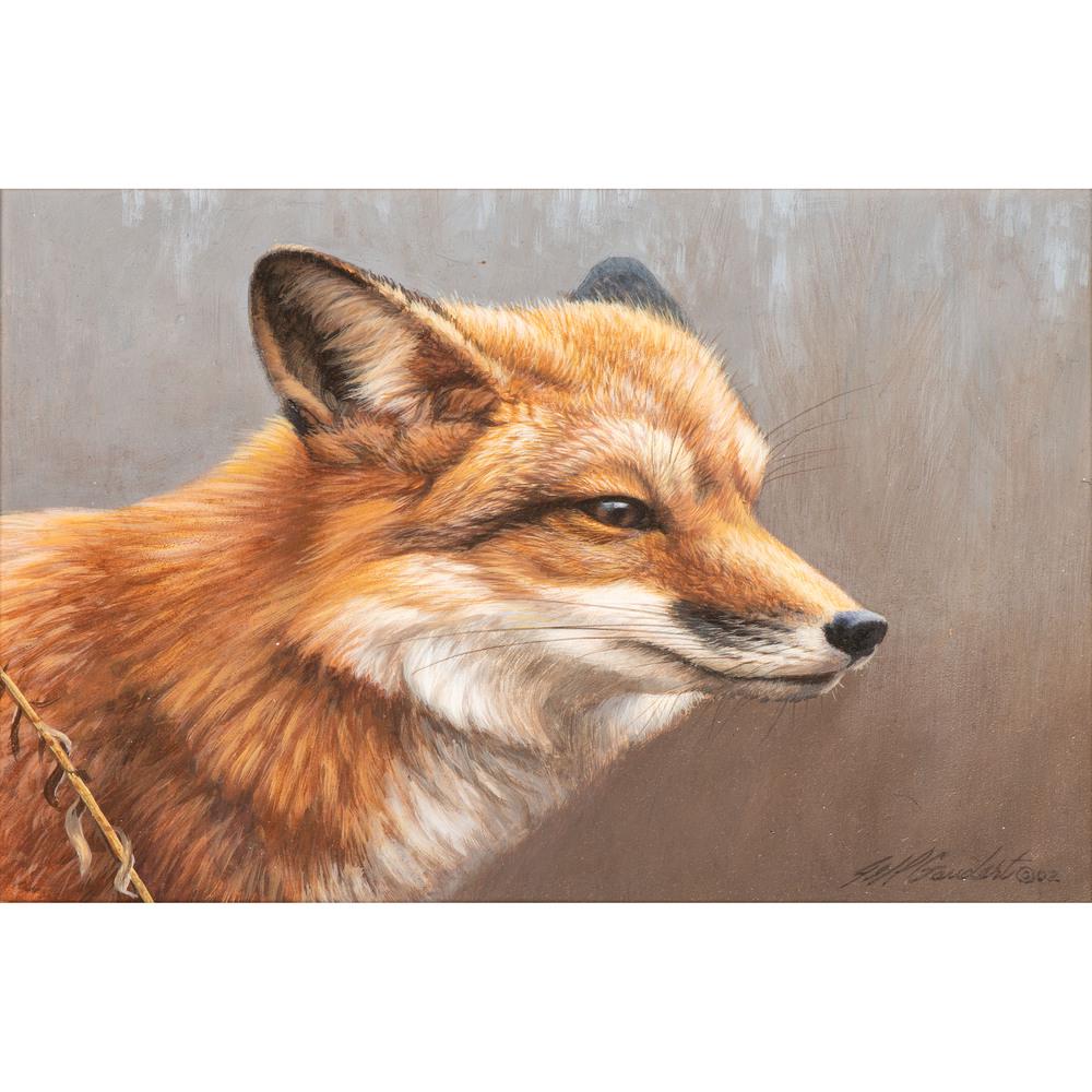 Jeff Gandert (American, 21st Century): Jeff Gaudert (American, 21st Century) Portrait of a Fox, 2002 oil on board signed and dated lower right framed sight: 7 5/8 x 9 5/8 inches.