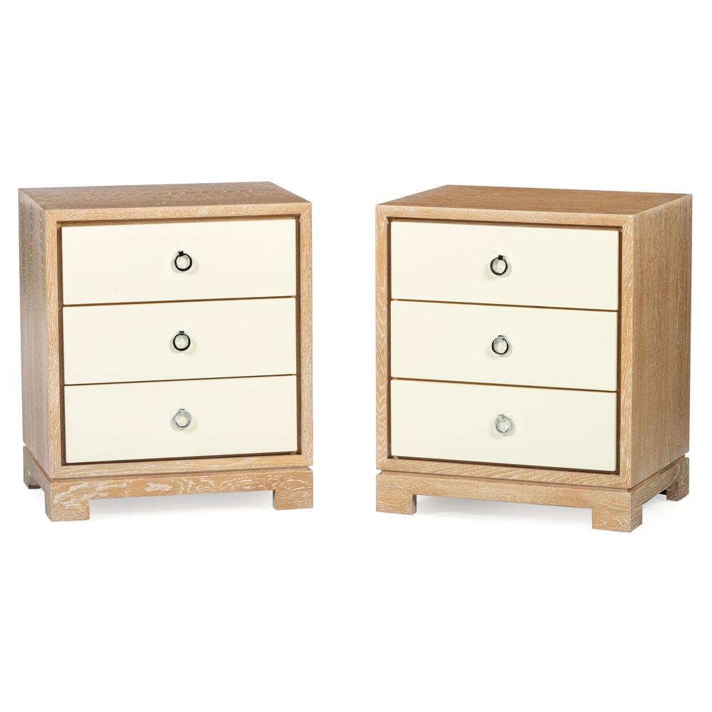 A Pair of Bungalow 5 White Lacquer and Oak Side Tables: A Pair of Bungalow 5 White Lacquer and Oak Side Tables American, 20th Century unmarked. Height of each 28 x width 24 x depth 18 inches.