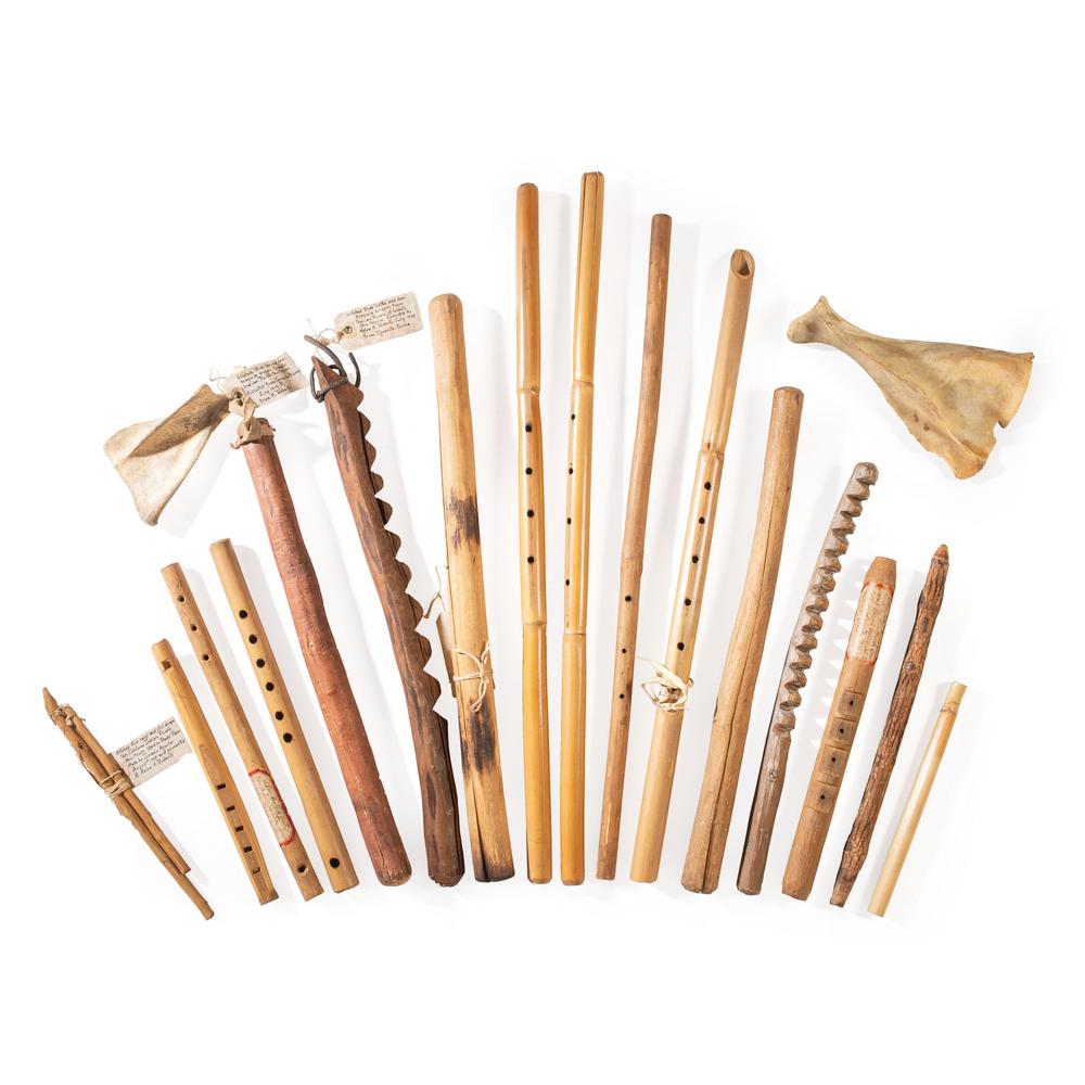 Collection of Pueblo Musical Instruments, Collected by: Collection of Pueblo Musical Instruments, Collected by Helen H. Roberts (1888-1985) lot of 18, includes a variety of flutes and rasps; longest 23.75 in. early 20th centuryHelen H. Roberts was an anthr