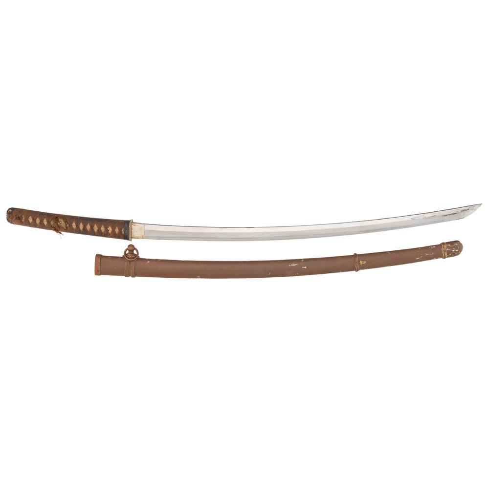 Koto Bizen Japanese Samurai Sword (Katana), Signed and: 27.125" blade with suguha hamon and, masame hada. Nakago with three mekugi-ana signed with nine-character signature "Bizen (no) kuni ju Naga(?)", the remainder obscured by rust, and dated "Tensho 1"