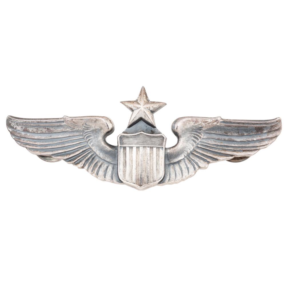 Josten WWII-era U.S. Army Air Corps Senior Pilot's: 3.125" x 1.125". Sterling silver construction with clutch back. Rear marked "JOSTEN/STERLING." Weight: .650 ozt. Late WWII era or possibly Korean War vintage. Provenance: From the Collection o