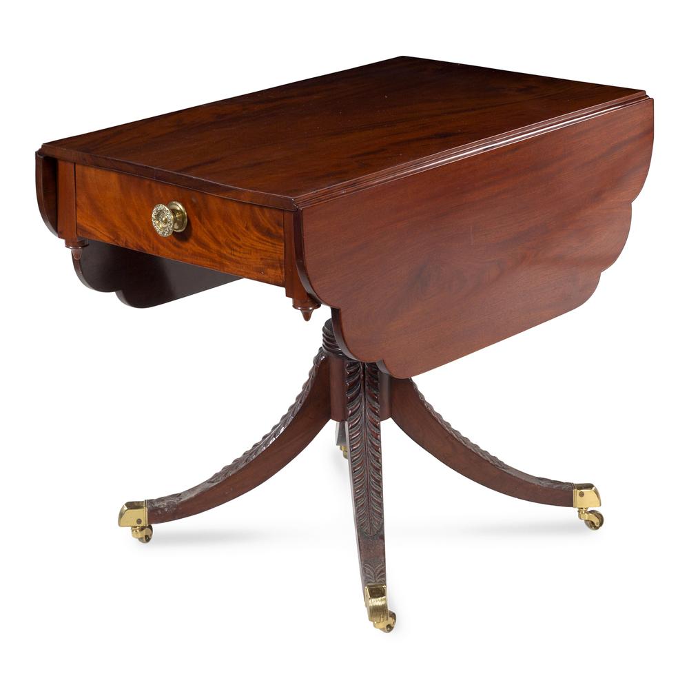 A Classical Carved and Figured Mahogany Breakfast: A Classical Carved and Figured Mahogany Breakfast Table, Attributed to Duncan Phyfe Early 19th Century Height 29 x width 36 inches. Provenance: Florene Maine, Ridgefield, CT Property from an Illinois