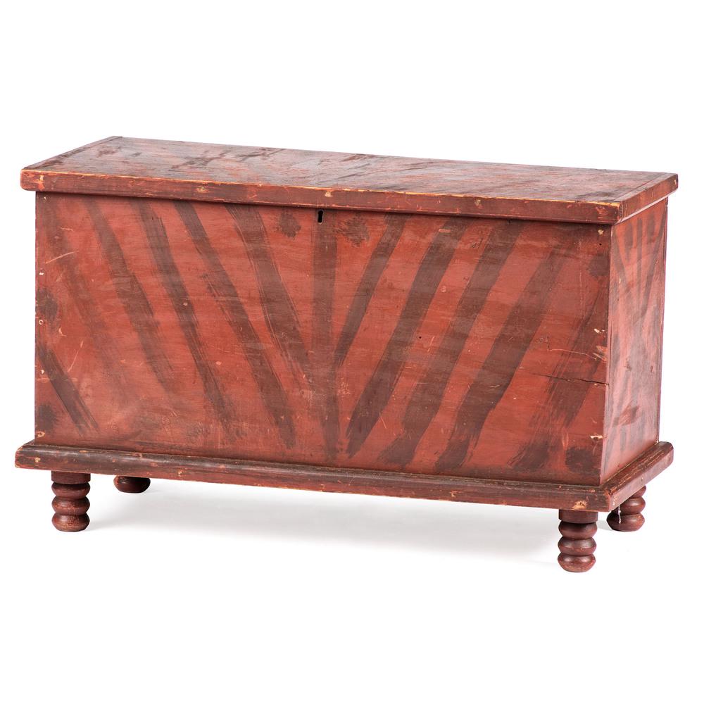 A Federal Paint Decorated Poplar Blanket Chest: Ohio or Pennsylvania, Third Quarter 19th Century Height 22 1/4 x width 36 1/2 x depth 17 inches. Provenance: Property from the Collection of Rick and Barbara Frank, Milwaukee, Wisconsin