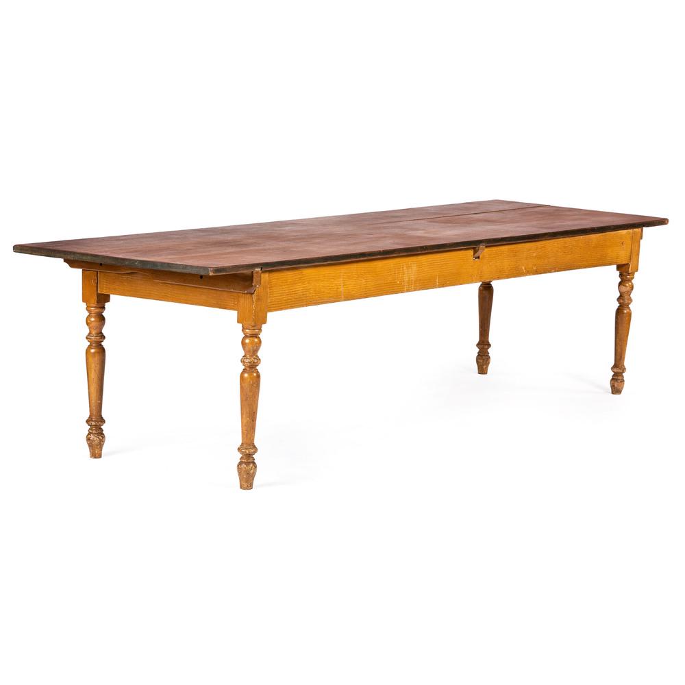 A Grain Painted Work Table: 19th Century Height 30 x width 121 x depth 35 1/4 inches.