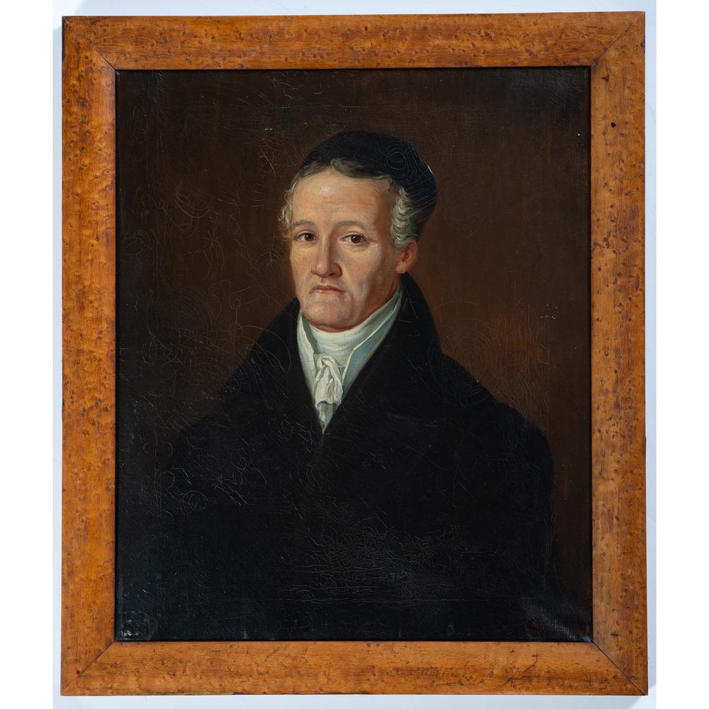 A Portrait of a Man in a Maple Frame: 19th Century oil on canvas. Sight: 21 3/8 x 17 3/4 inches.
