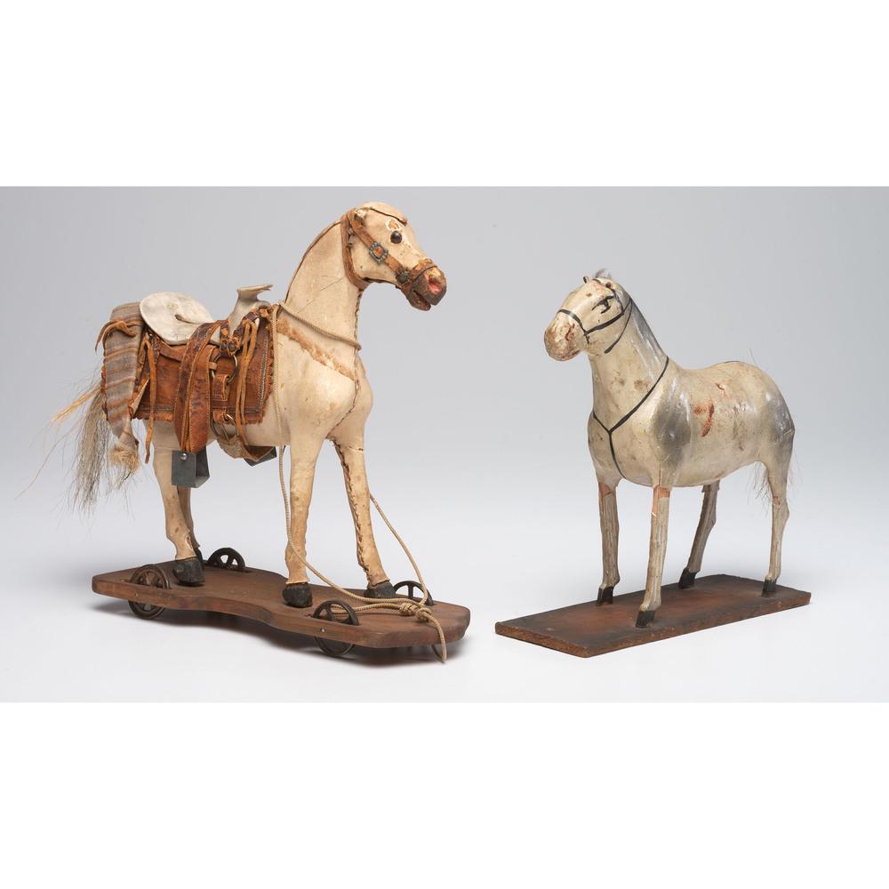 Two Horse Pull Toys: 19th Century Height of larger 11 inches. Provenance: Property from the Estate of Joan Conway Crancer, St. Louis, Missouri