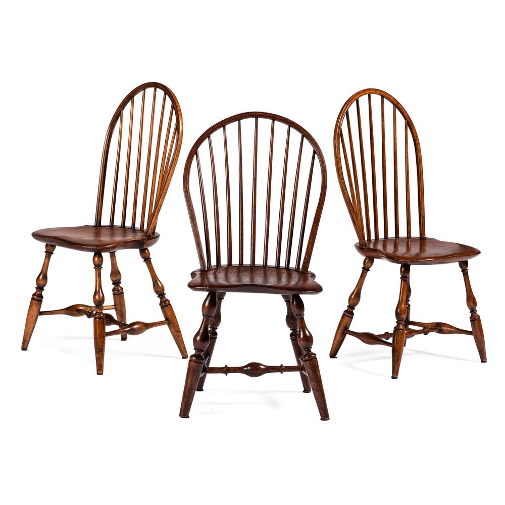 Three Hoopback Windsor Chairs: 18th Century Height of largest 37 x width 17 x depth 18 inches.