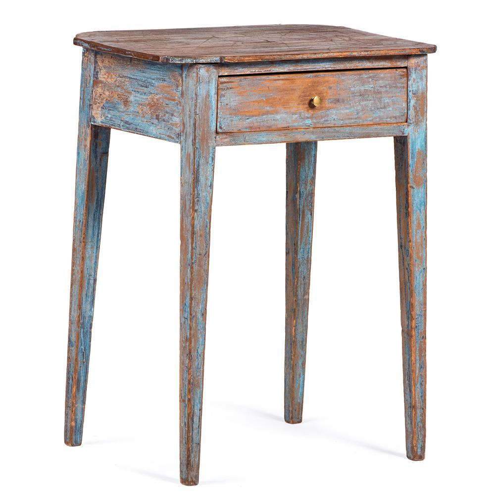 A Federal Blue Painted Pine One Drawer Stand: 19th Century Height 28 1/2 x width 22 1/4 x depth 16 1/4 inches. Provenance: Property from the Collection of Judith & Gary Gay, Morrow, Ohio