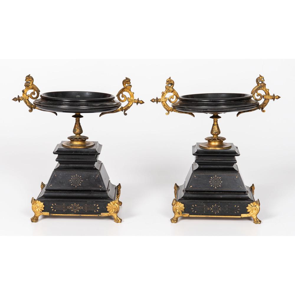 A Pair of Continental Marble Stands with Ormolu Mounts: 19th/Early 20th Century Height 11 7/8 inches. Provenance: From the Collection of Isabel McHenry Clay, The Larches, Paris Kentucky